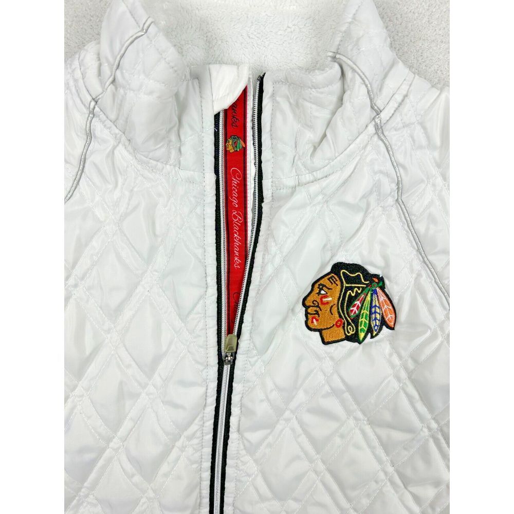 Chicago Blackhawks Levelwear‎ Women M Quilted Puffy Vest White Fleece Lined NHL